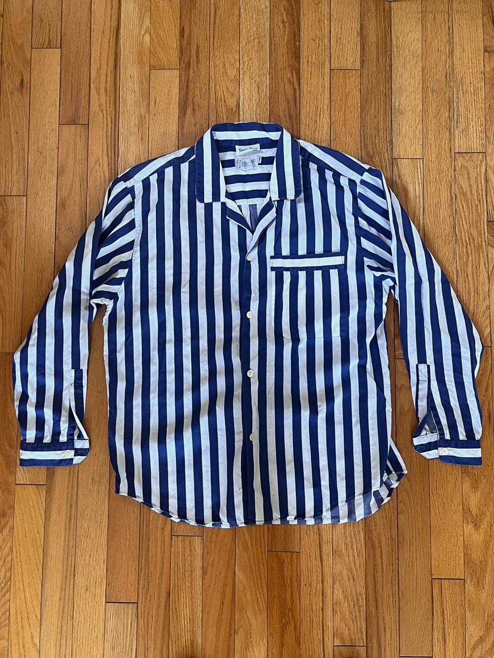 VTG Japan made Neiman Marcus x Calvin Klein Blue White Striped Button Shirt 80s
